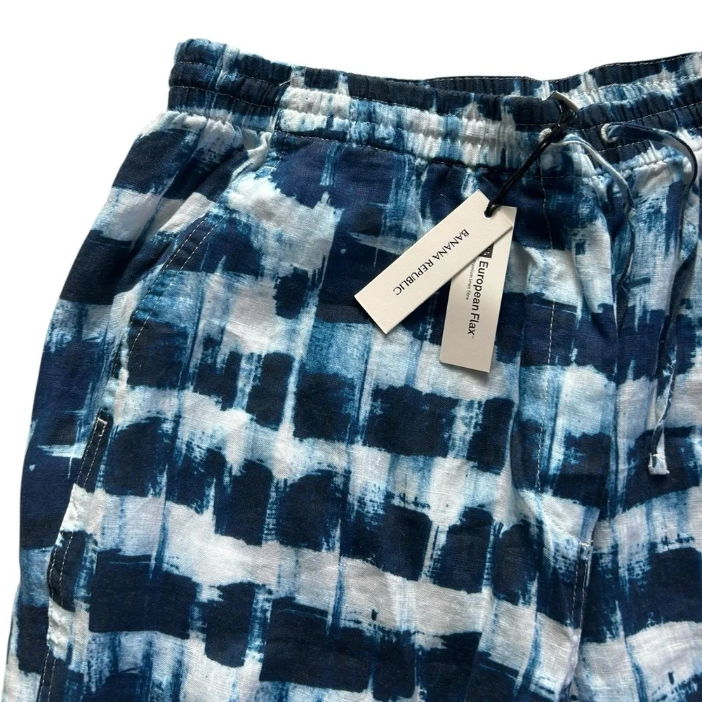 Banana Republic 100% LINEN WIDE LEG ANKLE PANT NWT Blue Shibori size L Coastal